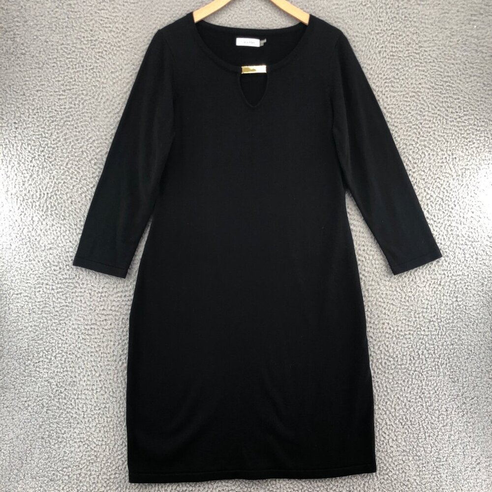 Calvin Klein Dress Womens Large Black Sweater Keyhole Long Sleeves Above Knee